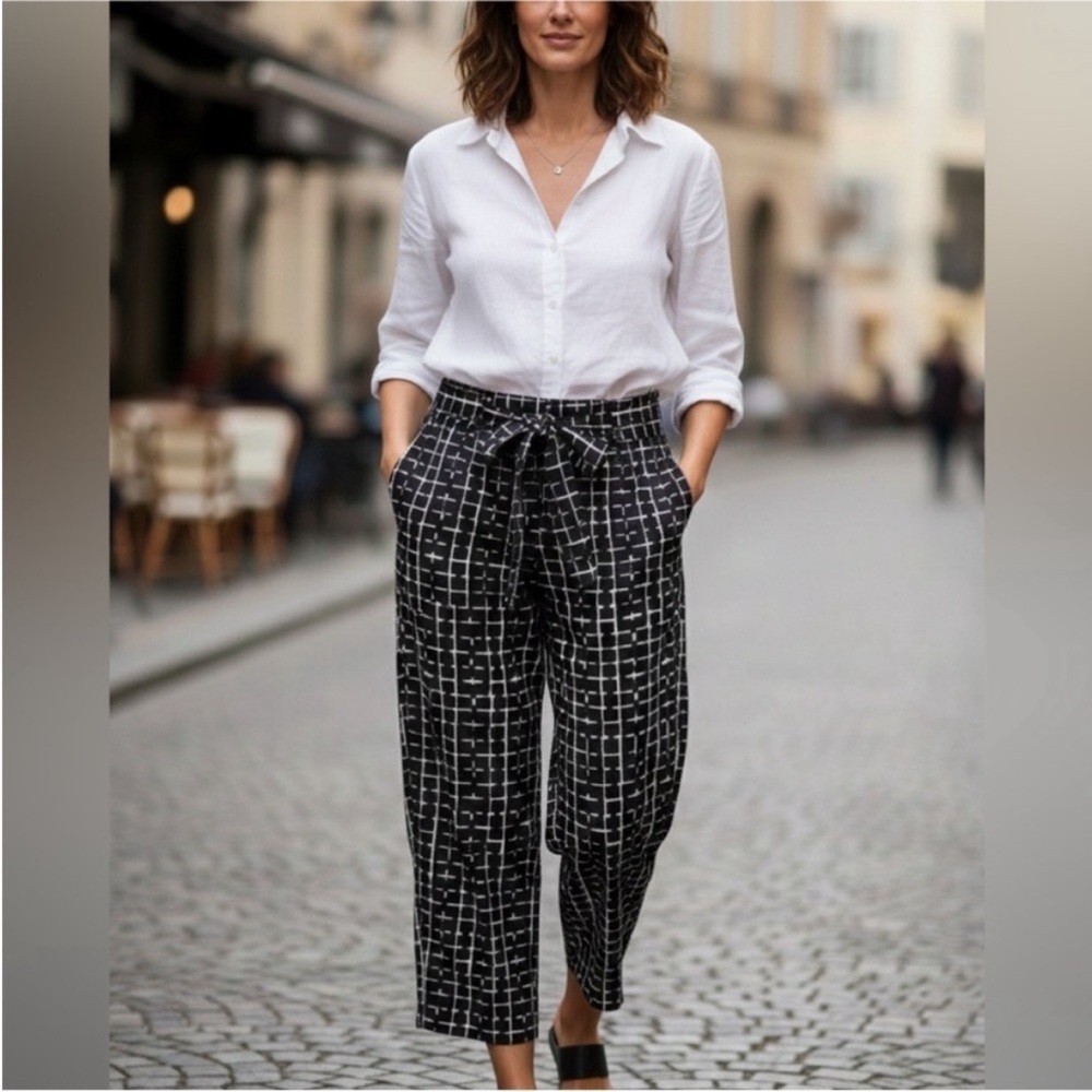 Cambio Colette cropped wide leg summer pants size 14, size 44 women's